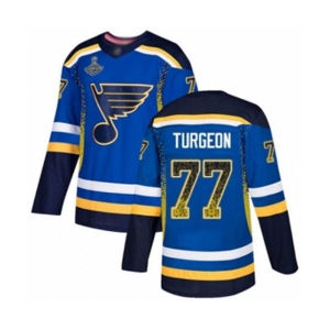 Men's St. Louis Blues #77 Pierre Turgeon Authentic Blue Drift Fashion 2019 Stanley Cup Champions Hockey Jersey