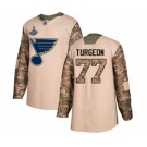 Men's St. Louis Blues #77 Pierre Turgeon Authentic Camo Veterans Day Practice 2019 Stanley Cup Champions Hockey Jersey