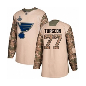 Men's St. Louis Blues #77 Pierre Turgeon Authentic Camo Veterans Day Practice 2019 Stanley Cup Champions Hockey Jersey