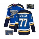 Men's St. Louis Blues #77 Pierre Turgeon Authentic Royal Blue Fashion Gold 2019 Stanley Cup Champions Hockey Jersey