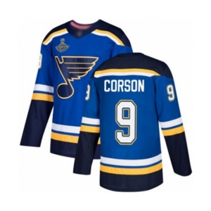 Men's St. Louis Blues #9 Shayne Corson Authentic Royal Blue Home 2019 Stanley Cup Champions Hockey Jersey