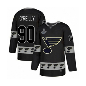 Men's St. Louis Blues #90 Ryan O'Reilly Authentic Black Team Logo Fashion 2019 Stanley Cup Champions Hockey Jersey