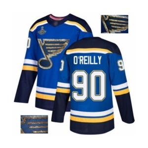 Men's St. Louis Blues #90 Ryan O'Reilly Authentic Royal Blue Fashion Gold 2019 Stanley Cup Champions Hockey Jersey