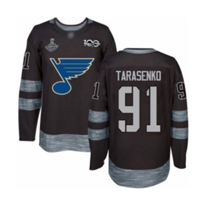 Men's St. Louis Blues #91 Vladimir Tarasenko Authentic Black 1917-2017 100th Anniversary 2019 Stanley Cup Champions Hockey Jersey