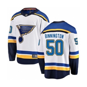 St. Louis Blues #50 Jordan Binnington Fanatics Branded White Away Breakaway Hockey Jersey