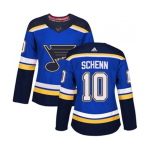 Women Adidas St. Louis Blues #10 Brayden Schenn Authentic Royal Blue Home NHL Jersey