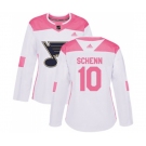 Women Adidas St. Louis Blues #10 Brayden Schenn Authentic White Pink Fashion NHL Jersey