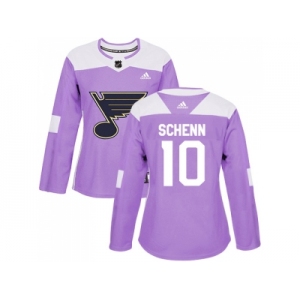 Women Adidas St. Louis Blues #10 Brayden Schenn Purple Authentic Fights Cancer Stitched NHL Jersey