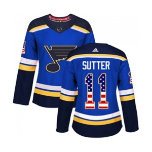 Women Adidas St. Louis Blues #11 Brian Sutter Authentic Blue USA Flag Fashion NHL Jersey