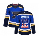 Women Adidas St. Louis Blues #12 Zach Sanford Authentic Blue USA Flag Fashion NHL Jersey