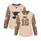 Women Adidas St. Louis Blues #16 Brett Hull Authentic Camo Veterans Day Practice NHL Jersey