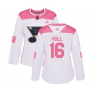 Women Adidas St. Louis Blues #16 Brett Hull Authentic White Pink Fashion NHL Jersey