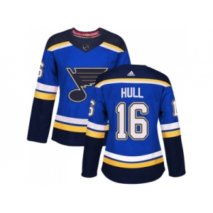 Women Adidas St. Louis Blues #16 Brett Hull Blue Home Authentic Stitched NHL Jersey