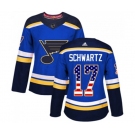 Women Adidas St. Louis Blues #17 Jaden Schwartz Authentic Blue USA Flag Fashion NHL Jersey