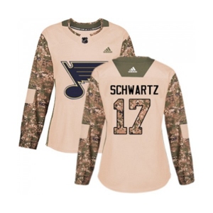 Women Adidas St. Louis Blues #17 Jaden Schwartz Authentic Camo Veterans Day Practice NHL Jersey