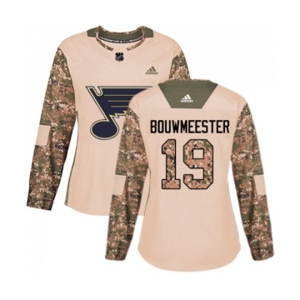 Women Adidas St. Louis Blues #19 Jay Bouwmeester Authentic Camo Veterans Day Practice NHL Jersey