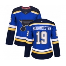 Women Adidas St. Louis Blues #19 Jay Bouwmeester Authentic Royal Blue Home NHL Jersey