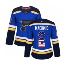 Women Adidas St. Louis Blues #2 Al Macinnis Authentic Blue USA Flag Fashion NHL Jersey