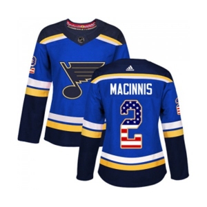 Women Adidas St. Louis Blues #2 Al Macinnis Authentic Blue USA Flag Fashion NHL Jersey