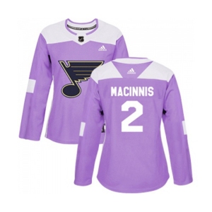 Women Adidas St. Louis Blues #2 Al Macinnis Authentic Purple Fights Cancer Practice NHL Jersey