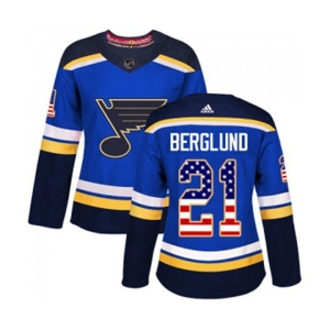 Women Adidas St. Louis Blues #21 Patrik Berglund Authentic Blue USA Flag Fashion NHL Jersey