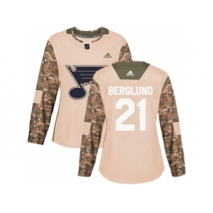 Women Adidas St. Louis Blues #21 Patrik Berglund Camo Authentic 2017 Veterans Day Stitched NHL Jersey