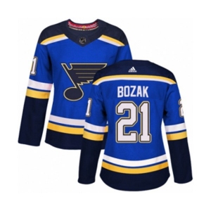 Women Adidas St. Louis Blues #21 Tyler Bozak Authentic Royal Blue Home NHL Jersey