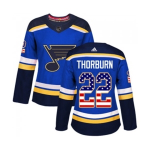 Women Adidas St. Louis Blues #22 Chris Thorburn Authentic Blue USA Flag Fashion NHL Jersey