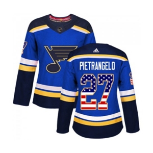 Women Adidas St. Louis Blues #27 Alex Pietrangelo Authentic Blue USA Flag Fashion NHL Jersey