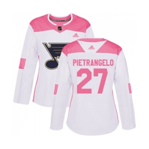 Women Adidas St. Louis Blues #27 Alex Pietrangelo Authentic White Pink Fashion NHL Jersey