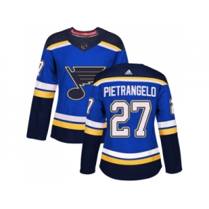 Women Adidas St. Louis Blues #27 Alex Pietrangelo Blue Home Authentic Stitched NHL Jersey