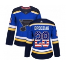 Women Adidas St. Louis Blues #28 Kyle Brodziak Authentic Blue USA Flag Fashion NHL Jersey