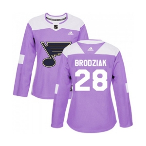 Women Adidas St. Louis Blues #28 Kyle Brodziak Authentic Purple Fights Cancer Practice NHL Jersey