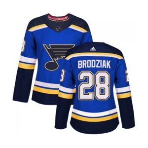 Women Adidas St. Louis Blues #28 Kyle Brodziak Authentic Royal Blue Home NHL Jersey