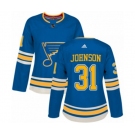 Women Adidas St. Louis Blues #31 Chad Johnson Authentic Navy Blue Alternate NHL Jersey