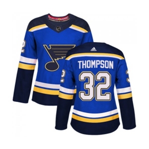 Women Adidas St. Louis Blues #32 Tage Thompson Authentic Royal Blue Home NHL Jersey