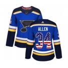 Women Adidas St. Louis Blues #34 Jake Allen Authentic Blue USA Flag Fashion NHL Jersey