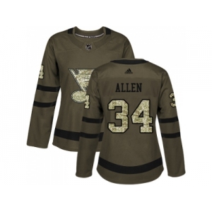 Women Adidas St. Louis Blues #34 Jake Allen Green Salute to Service Stitched NHL Jersey