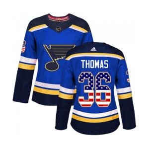 Women Adidas St. Louis Blues #36 Robert Thomas Authentic Blue USA Flag Fashion NHL Jersey