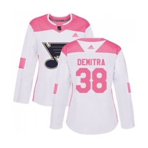 Women Adidas St. Louis Blues #38 Pavol Demitra Authentic White Pink Fashion NHL Jersey