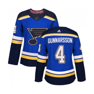 Women Adidas St. Louis Blues #4 Carl Gunnarsson Authentic Royal Blue Home NHL Jersey