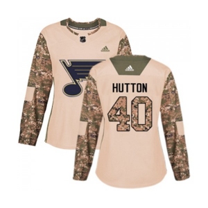 Women Adidas St. Louis Blues #40 Carter Hutton Authentic Camo Veterans Day Practice NHL Jersey