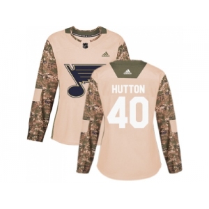 Women Adidas St. Louis Blues #40 Carter Hutton Camo Authentic 2017 Veterans Day Stitched NHL Jersey