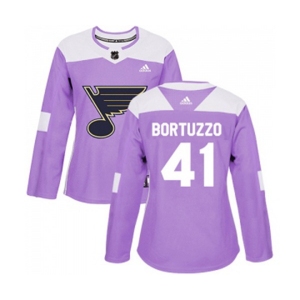 Women Adidas St. Louis Blues #41 Robert Bortuzzo Authentic Purple Fights Cancer Practice NHL Jersey