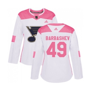 Women Adidas St. Louis Blues #49 Ivan Barbashev Authentic White Pink Fashion NHL Jersey