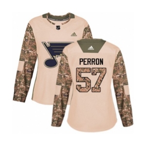 Women Adidas St. Louis Blues #57 David Perron Authentic Camo Veterans Day Practice NHL Jersey