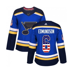 Women Adidas St. Louis Blues #6 Joel Edmundson Authentic Blue USA Flag Fashion NHL Jersey