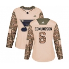 Women Adidas St. Louis Blues #6 Joel Edmundson Authentic Camo Veterans Day Practice NHL Jersey