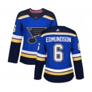 Women Adidas St. Louis Blues #6 Joel Edmundson Authentic Royal Blue Home NHL Jersey