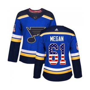 Women Adidas St. Louis Blues #61 Wade Megan Authentic Blue USA Flag Fashion NHL Jersey